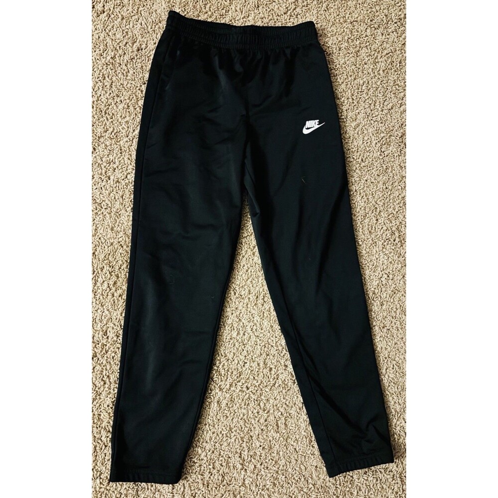 Nike Youth Large Black Athletic Jogger Pants Swoosh Logo Polyester Activewear